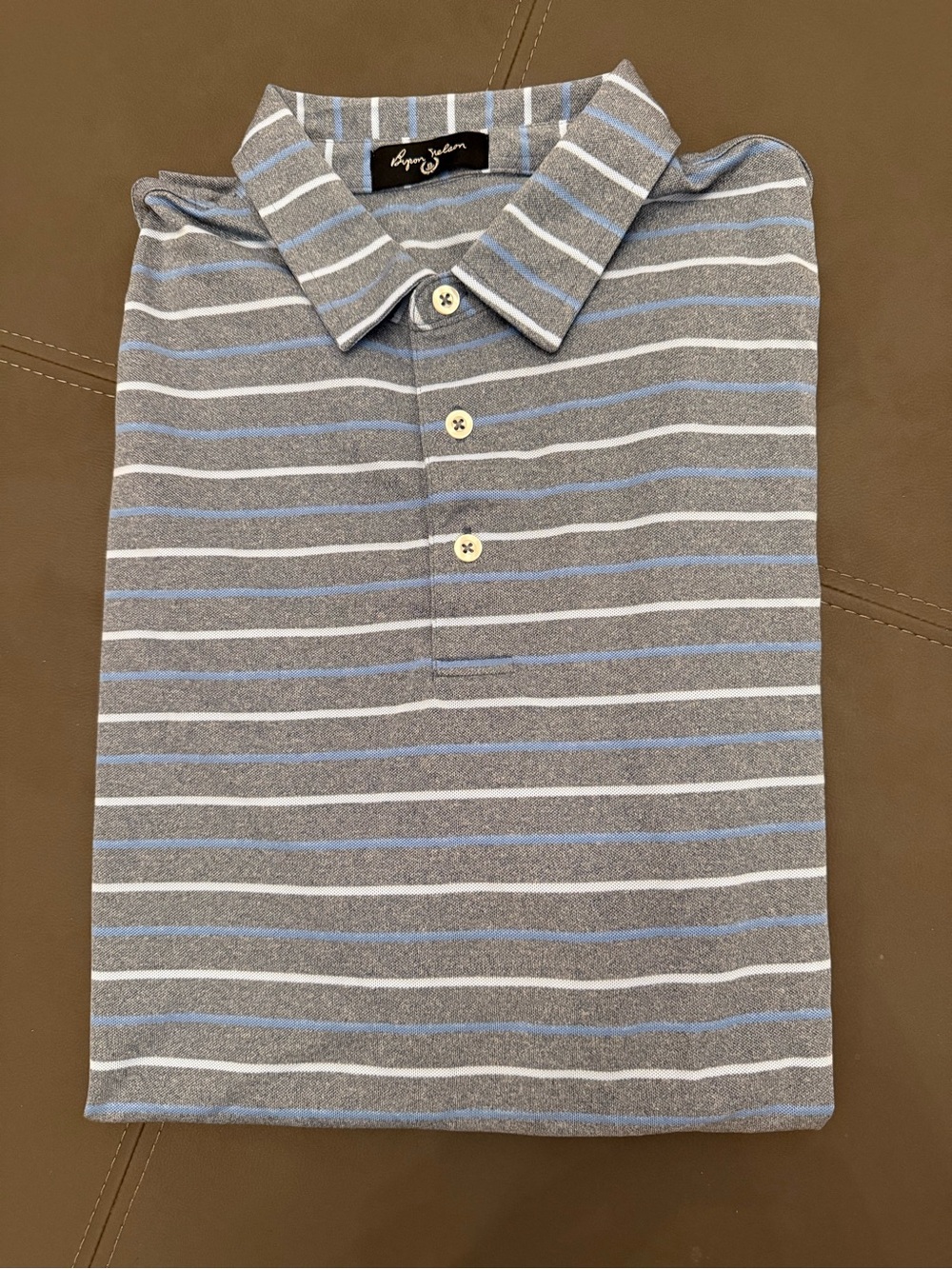 Byron Nelson Blue and Grey Striped Golf Polo Men’s L